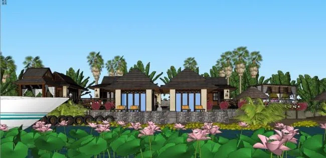 Sketchup Hotel Model | Hotel, Homestay, Southeast Asian Style, Business, Entertainment and Leisure Facilities
