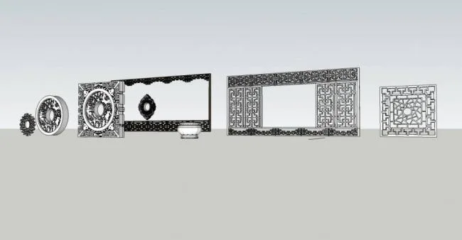 Sketchup Material Model | Architectural Components, Window Patterns, Chinese Style