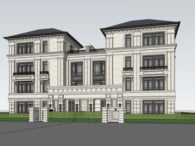 Sketchup Villa Model | Twin Villa, Classical Style