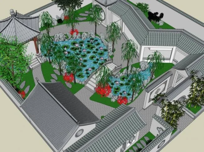 Sketchup Landscape Model | Chinese Garden, Chinese Jiangnan Garden, Landscape Architecture, Chinese Style