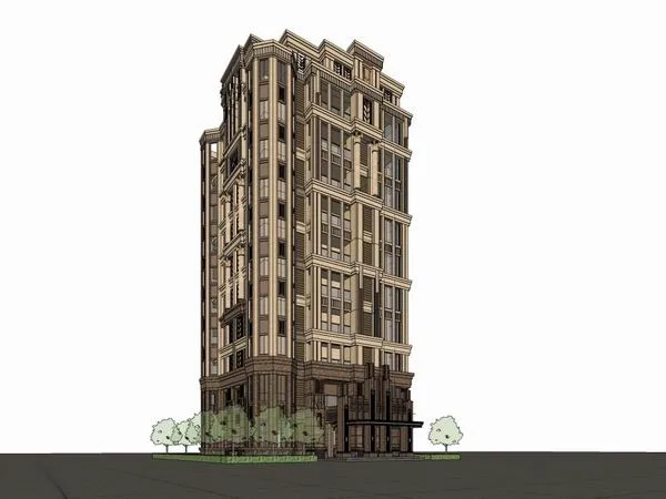 Sketchup Residential Model | High rise rural residence, self occupied, classical style, 10 floors