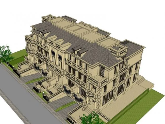 French Classical Style Row Villa Model in SketchUp
