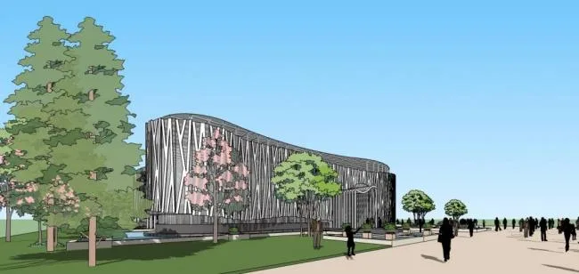 Sketchup Business Model | Multi story curved clubhouse, commercial building, modern style