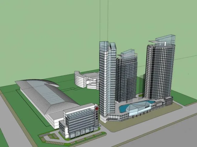 SketchUp Model of a Modern Super High-Rise Office Building with Ground Floor Commercial Space