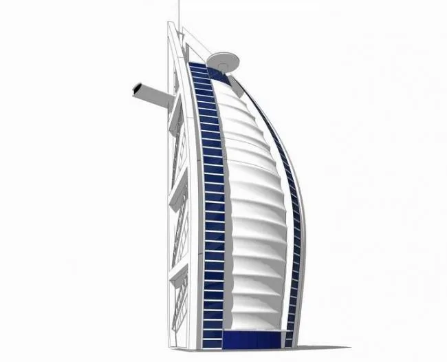 Modern High-Rise Hotel Model in SketchUp: Dubai Sail-Inspired Design