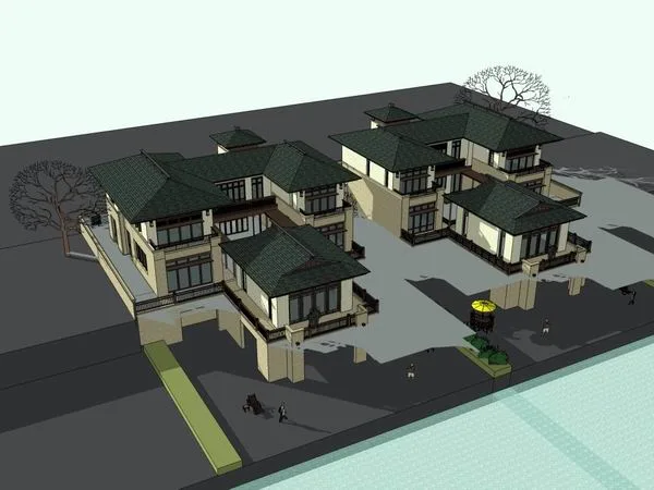 Sketchup Villa Model | Twin Villa, Classical Style