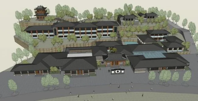 Sketchup Hotel Model | Multi story Garden Hotel, Chinese Style