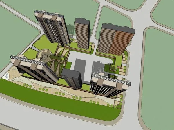 Sketchup Residential Model | High rise Residential, Bottom Commercial, Commercial Street, Modern Style