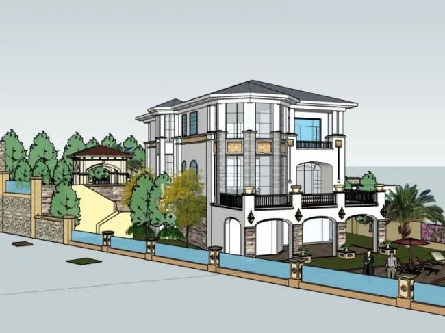 Sketchup Villa Model | Single Family Villa, Classical Style