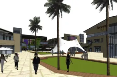 SketchUp Business Model: Modern Multi-Story Riverside Commercial Street Waterfront Design-BIM WORLD