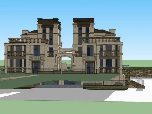 Sketchup Villa Model | Stacked Double Villa, Classical Style