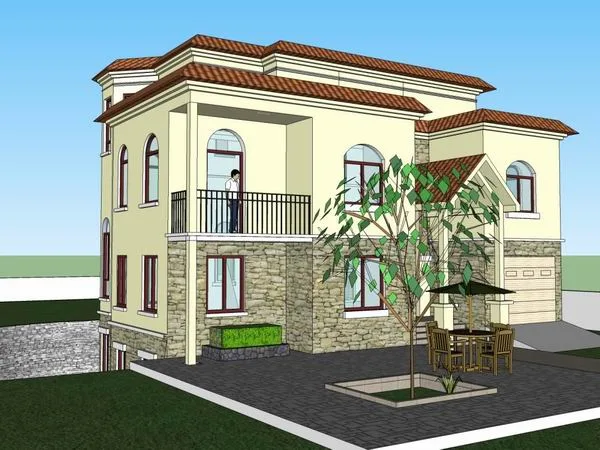 Sketchup Villa Model | Single Family Villa, Classical Style