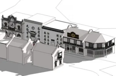 SketchUp Business Model: Low-Rise Commercial Street with Chinese Architectural Style-BIM WORLD