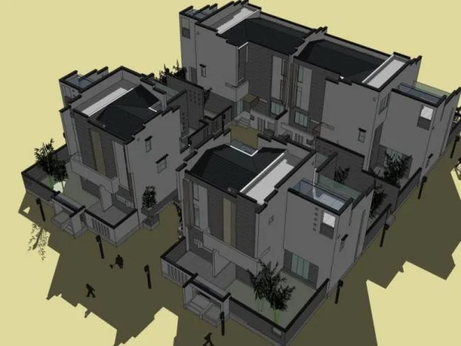 Sketchup Villa Model | Row Villa, Chinese Style