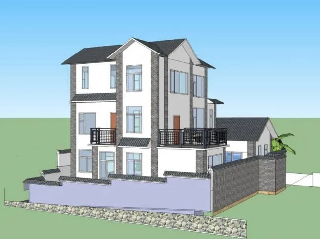 Sketchup Residential Model | Multi story Residence, Dali Residence, Modern Chinese Style