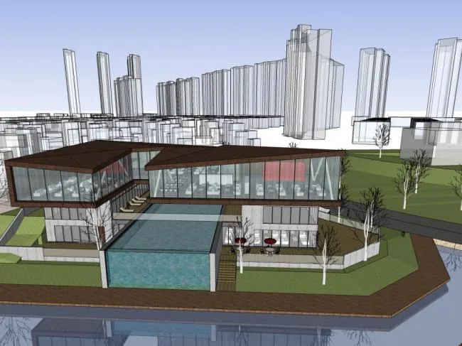 Sketchup Business Model | Multi story clubhouse, commercial building, modern style