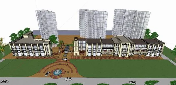 Sketchup Business Model | Multi story street side commercial, classical style