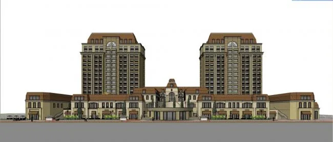 SketchUp Residential Model: High-Rise Living, Street-Level Retail, Commercial Apartments, and Classic Design