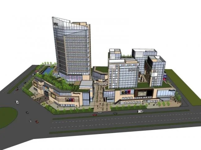 Sketchup Complex Model | Super high-rise office building, shopping center, multi story commercial complex, modern style