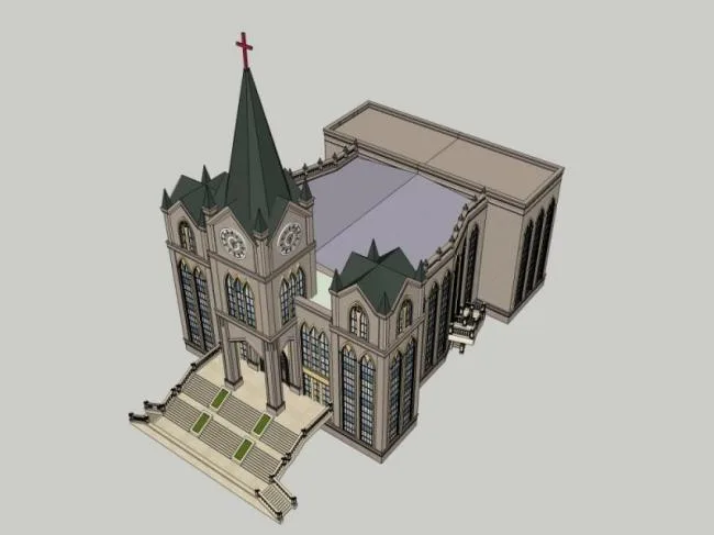 Sketchup Cultural Model | Multi story Church, Cultural Architecture, Classical Style