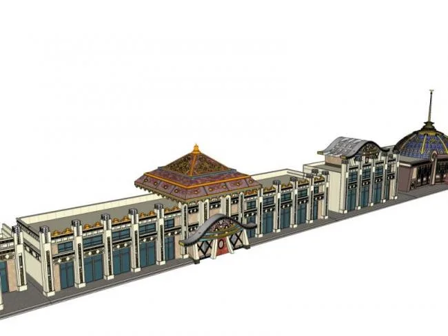 Sketchup Business Model | Low rise restaurant building, classical style