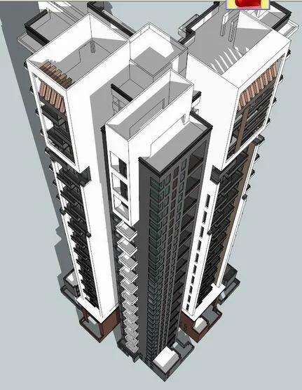 SketchUp Model of a 32-Story Modern Chinese High-Rise Residential Building