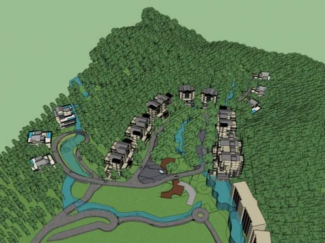 Sketchup Villa Model | Multi row Villa, Hot Spring Villa Area, Modern Style