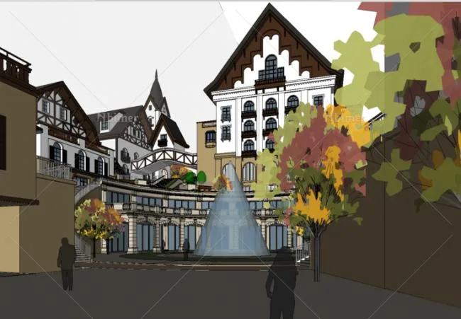 Sketchup Business Model | Multi story Swiss style commercial street, European style, classical style
