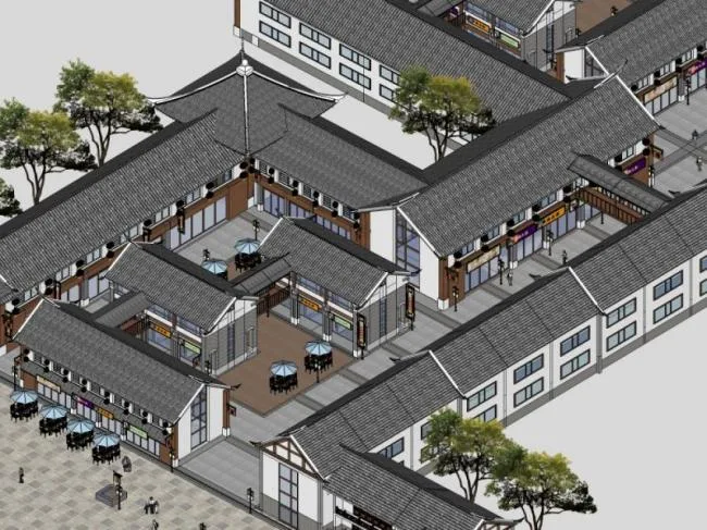 Sketchup Business Model | Multi story Commercial Street, Modern Chinese Style
