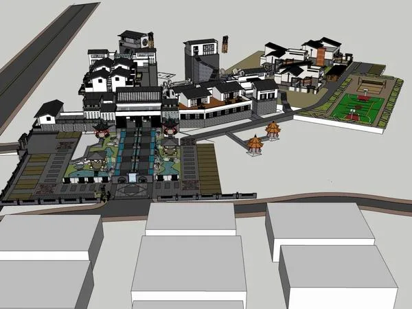 Sketchup Hotel Model | Multi story Leisure Club Resort, Hotel, Chinese Classical Style