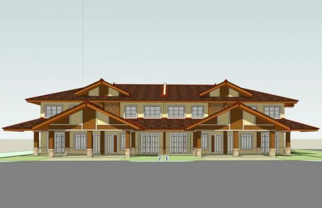 Sketchup Business Model | Multi story clubhouse, American style, neoclassical style, sloping roof, commercial building