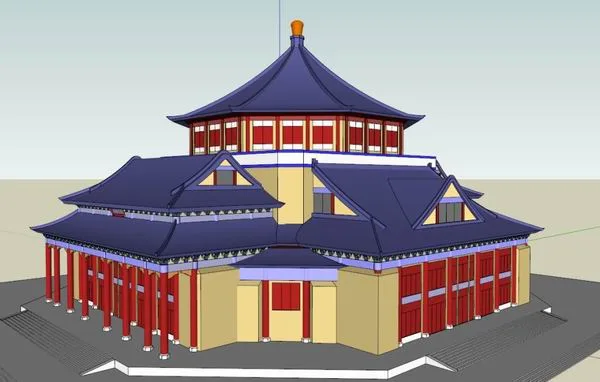 Sketchup Cultural Model | Multi story Chongqing Hall, Cultural Architecture, Chinese Style