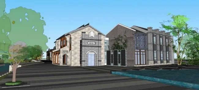 Sketchup Business Model | Multi story commercial buildings, ancient towns, park landscapes, bridges, dams, Chinese style