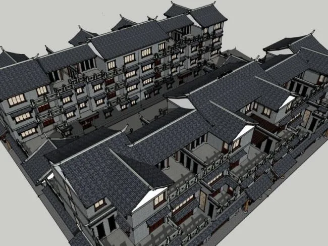 Sketchup Residential Model | Multi story Residence, Row House, Chinese Style
