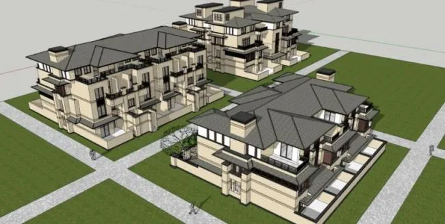 Modern Multi-Row Villa Model in SketchUp