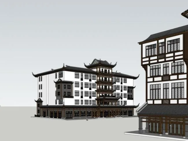 Sketchup Business Model | Multi story Ancient Town, Modern Chinese Style
