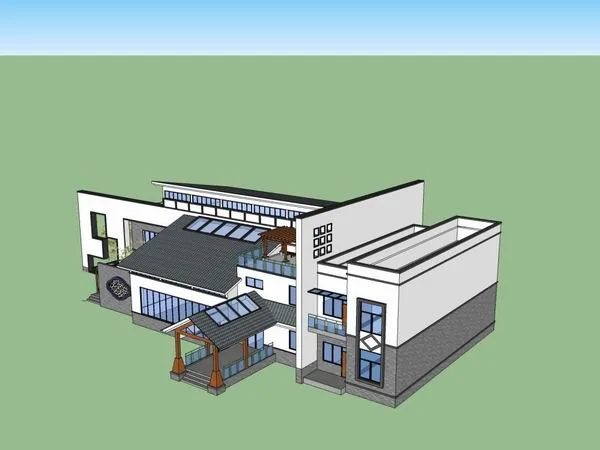 Sketchup Villa Model | Solo Villa, Modern Chinese Style