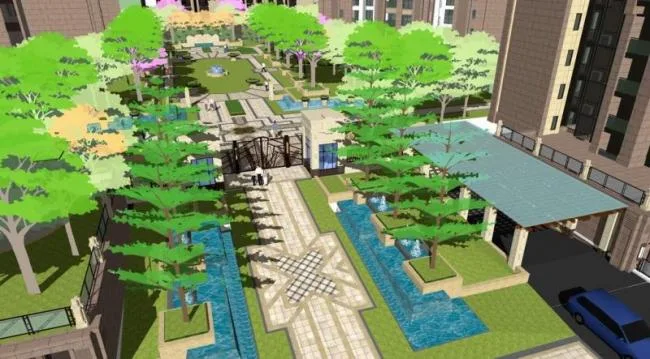Sketchup Landscape Model | Residential Area Axis Landscape, Modern Style