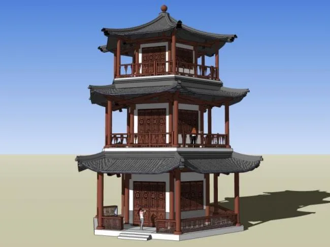 Sketchup Ancient Architecture Model | Multi story Attic, Hexagonal Attic, Ancient Architecture, Chinese Style