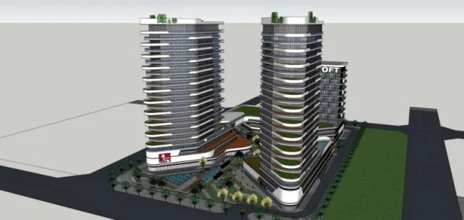 SketchUp Complex Model: Modern High-Rise Commercial Building