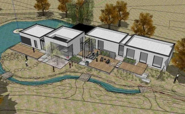 Sketchup Business Model | Low Level Clubhouse, Modern Style