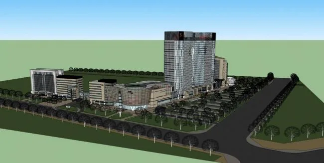 Sketchup Complex Model | High rise commercial complex, hotel office, hotel, shopping mall, commercial podium, modern style
