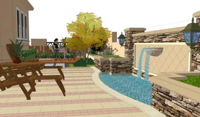 Sketchup Landscape Model | Spanish Villa Courtyard Landscape