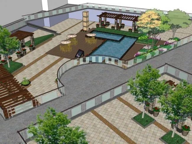 Sketchup Landscape Model | Commercial Landscape, Modern Style