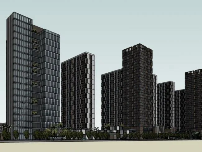 SketchUp Complex Model: Modern Super High-Rise Urban Residential and Office Development