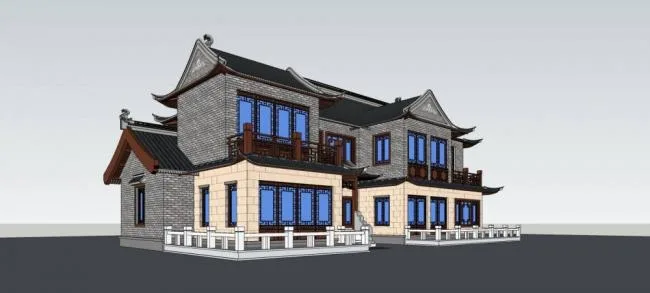 SketchUp Model of a Multi-Story Chinese-Style Residential Villa