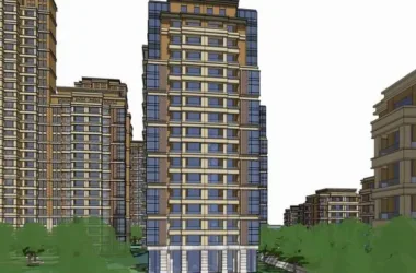 SketchUp Model of a Classic High-Rise Residential Building with 28, 18, and 7 Floors-BIM WORLD
