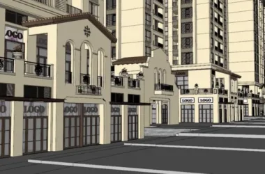 SketchUp Business Model: Multi-Story Classical Style Commercial Street Design-BIM WORLD