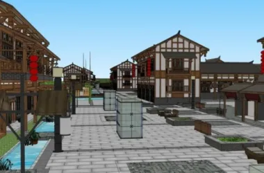SketchUp Business Model: Multi-Story Commercial Street with Chinese Architectural Style-BIM WORLD