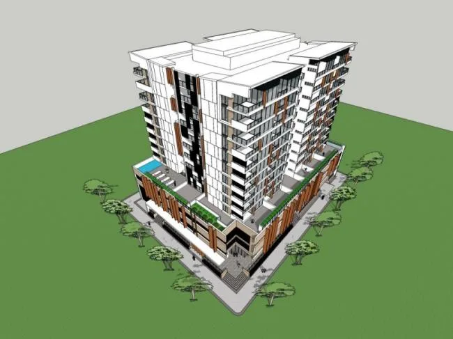 Sketchup Residential Model | High rise residential building, ground floor commercial, modern style
